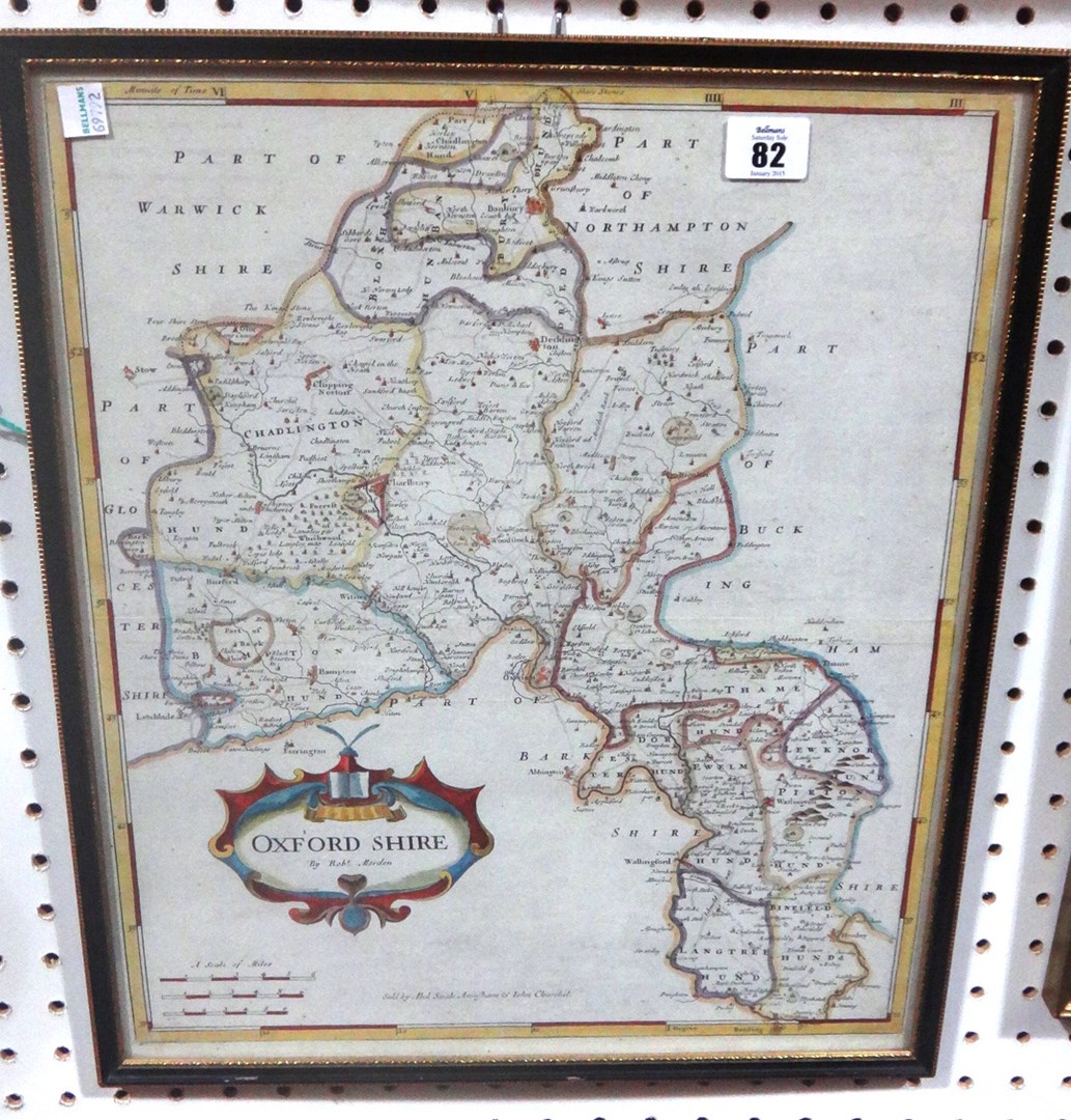 Appraisal: A th century hand coloured engraving map of Oxfordshire by