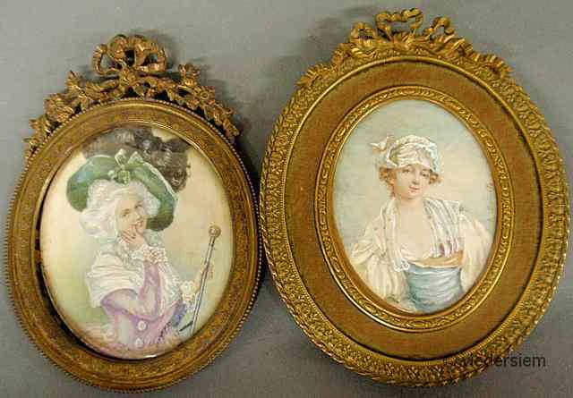 Appraisal: Two French oval miniature portraits of young women th c