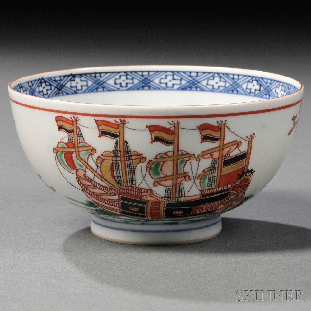 Appraisal: Imari Black Ship Bowl Japan depicting a ship and Dutchmen