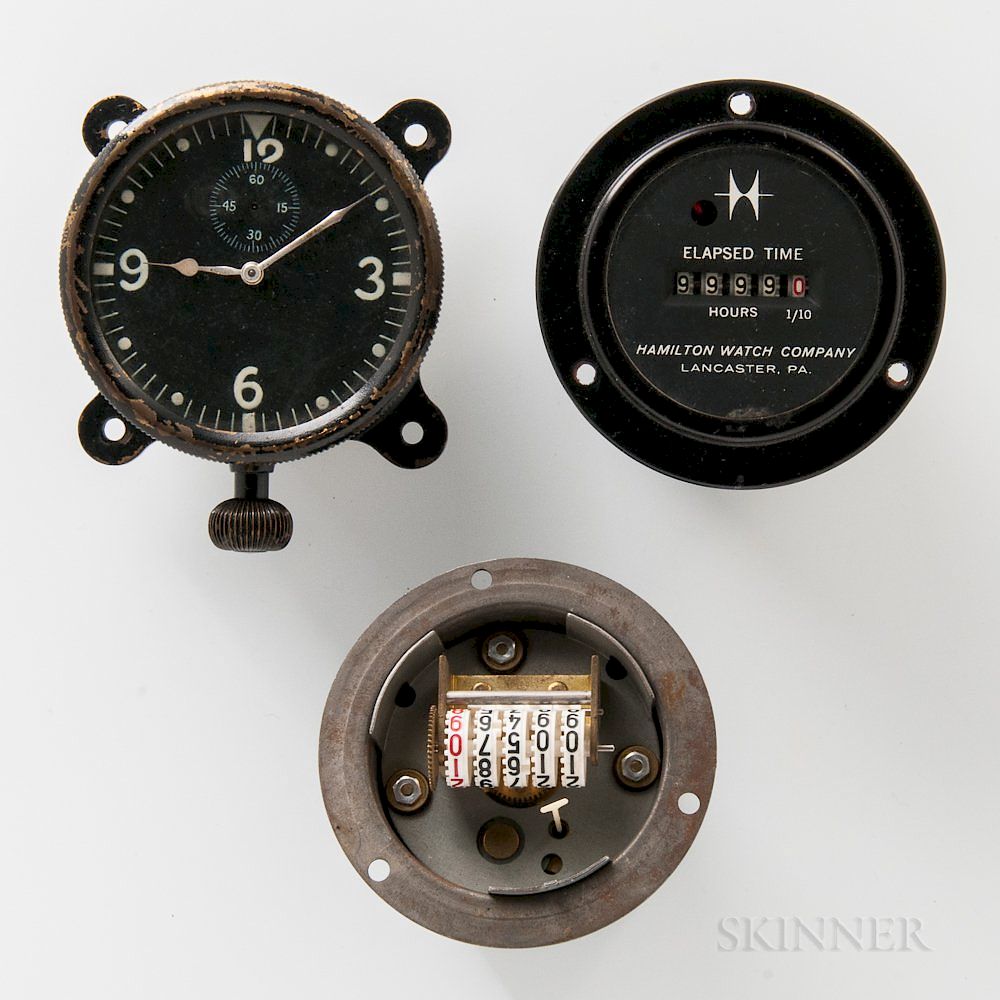 Appraisal: Early Hamilton Watch Co Size Aircraft Clock and Two Elapsed