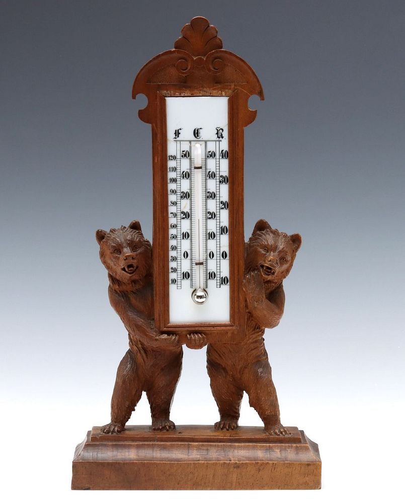 Appraisal: BLACK FOREST CARVING OF BEARS PRESENTING A THERMOMETER The th