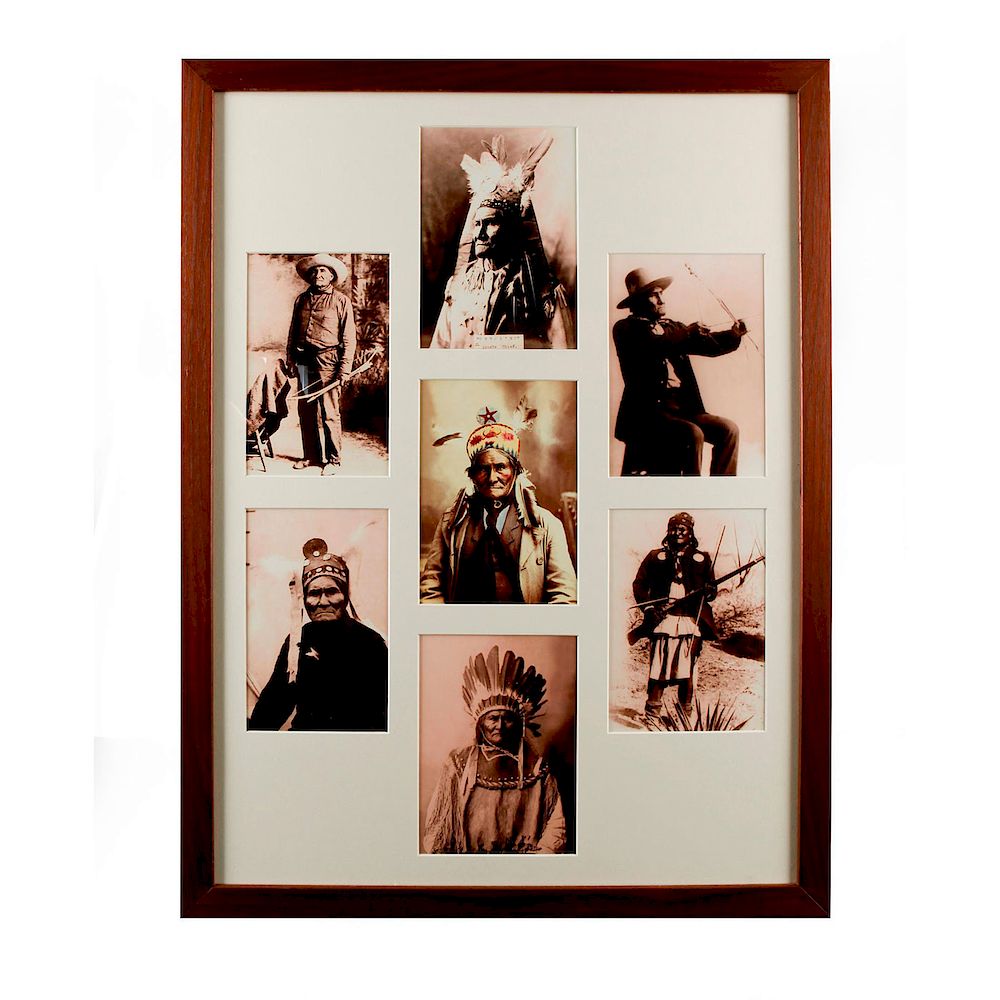 Appraisal: PHOTOGRAPHS OF NATIVE AMERICAN INDIAN GERONIMO A custom frame of