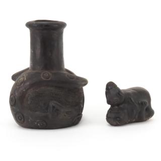 Appraisal: Two Pre Columbian or Later Blackware Pottery Items Two Pre