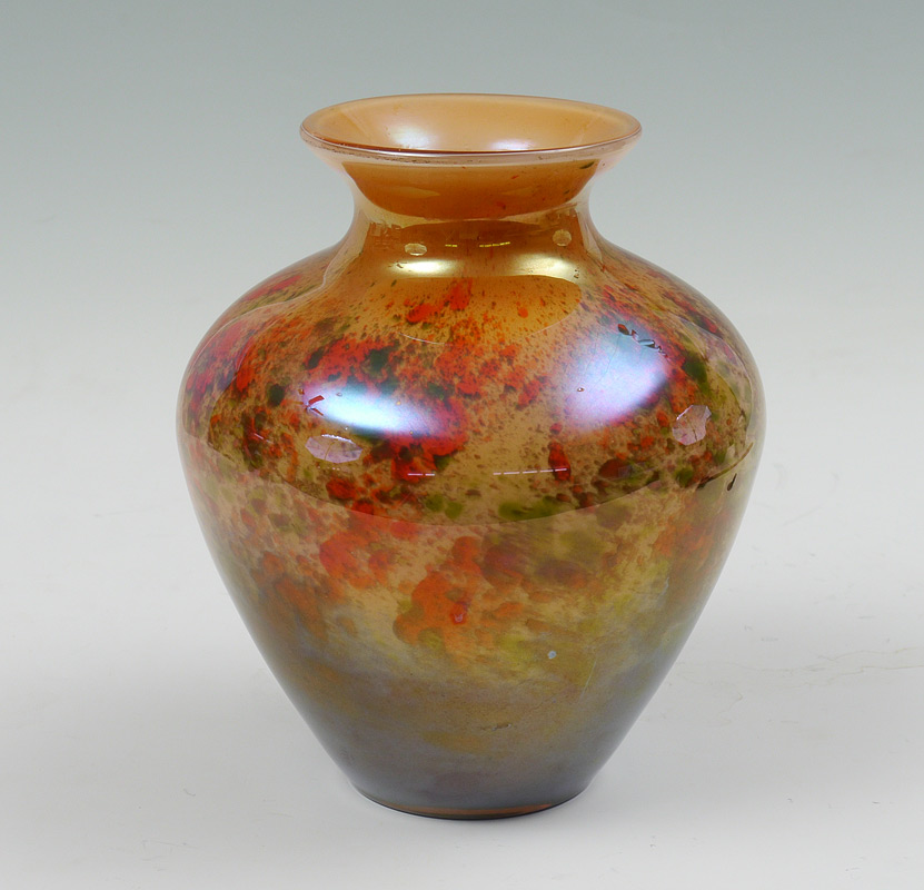 Appraisal: CZECH ART GLASS VASE Mottled polychrome glass design marked Czechoslovakia