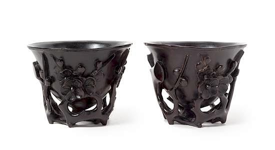 Appraisal: A Pair of Zitan Libation Cups Each height inches A