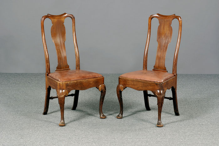 Appraisal: PAIR OF ENGLISH QUEEN ANNE MAHOGANY SIDE CHAIRS The yoked