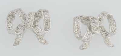 Appraisal: A Pair of k Gold and Diamond Bow Earrings k