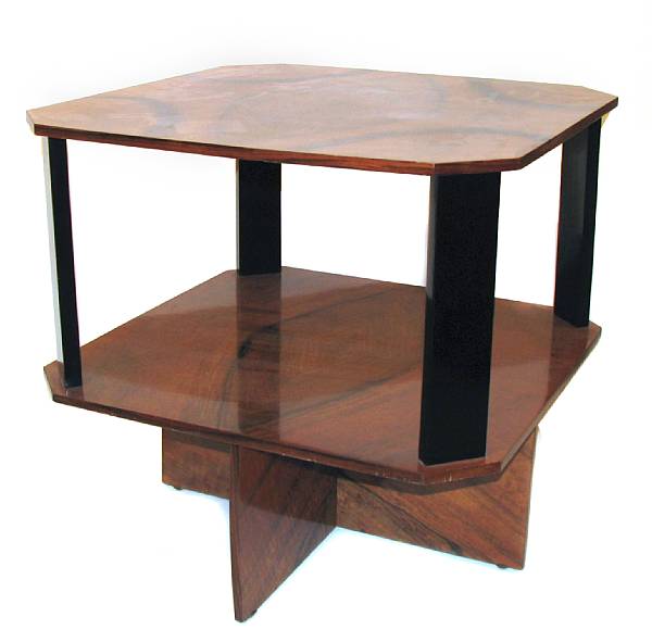 Appraisal: An Art Deco style two-tier side table with canted corners