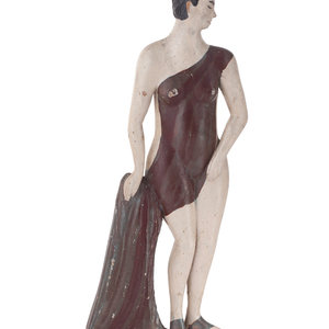 Appraisal: A Carved Wood Folk Art Bather Figure Draped in a