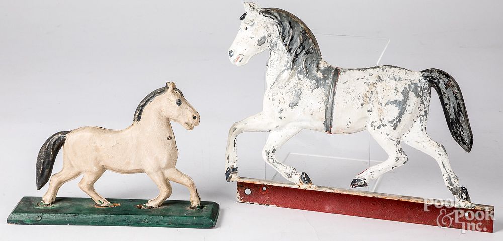 Appraisal: Two tin horse weathervanes ca Two tin horse weathervanes ca