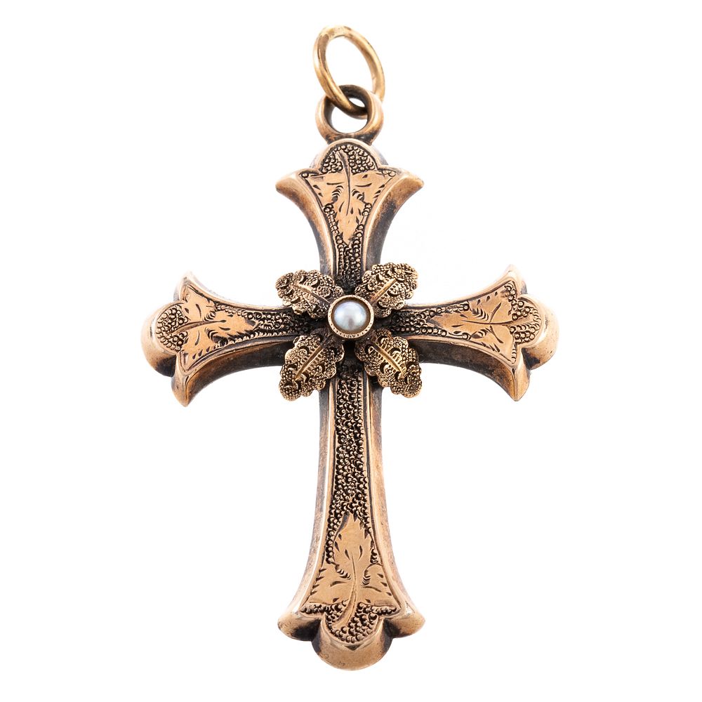 Appraisal: A K Antique Cross Pendant with Pearl K yellow gold