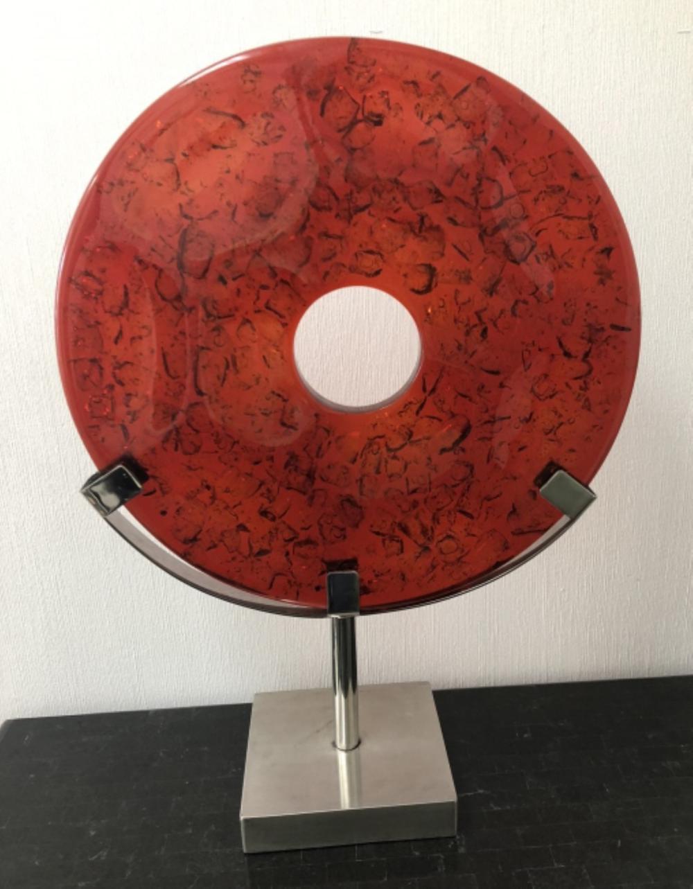 Appraisal: CONTEMPORARY ACRYLIC CIRCULAR SCULPTUREContemporary acrylic or lucite sculpture on stainless