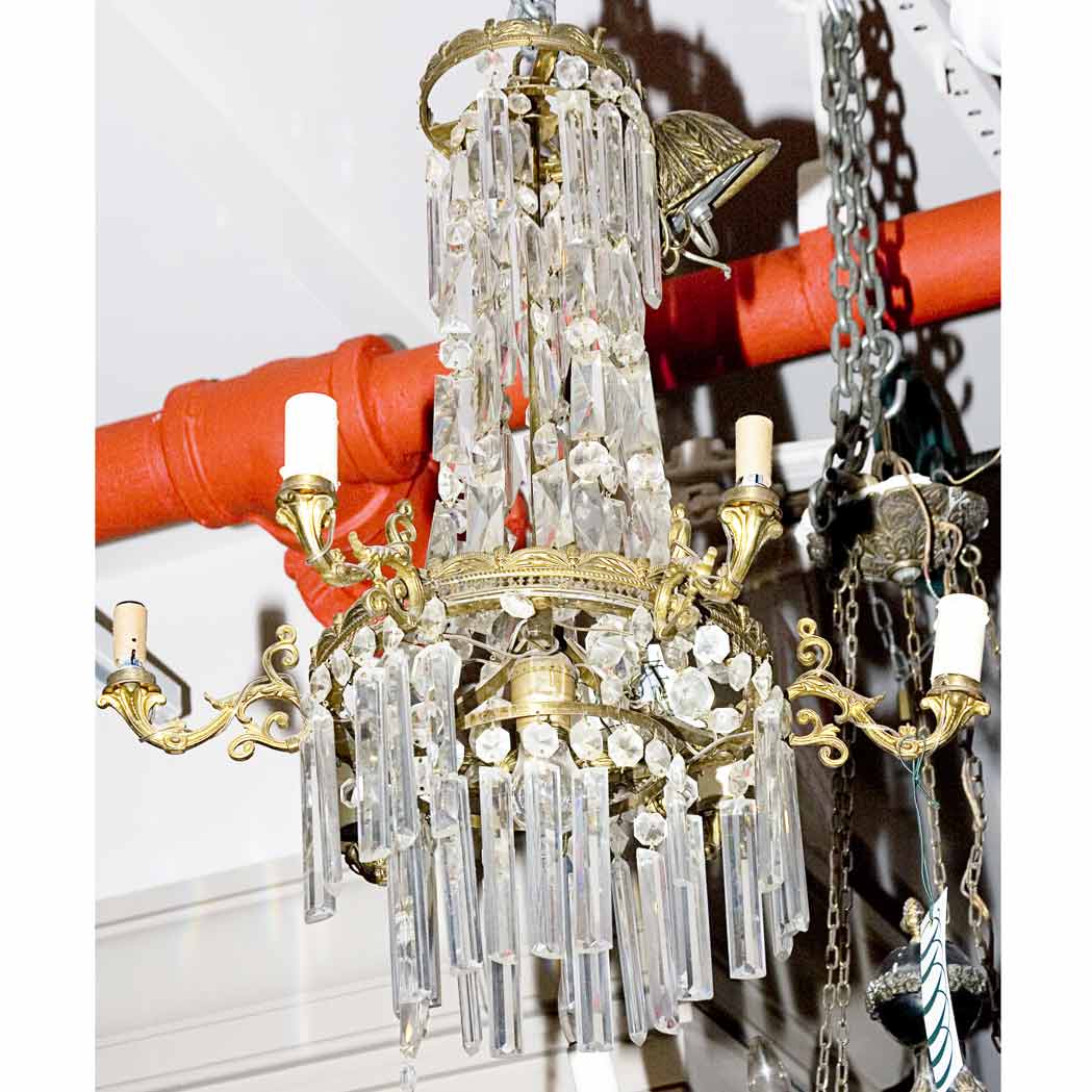 Appraisal: Empire Style Gilt and Painted Metal Five-Light Chandelier Height inches