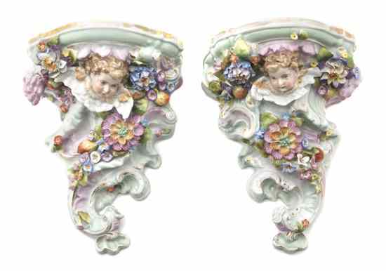 Appraisal: A Pair of Continental Porcelain Wall Brackets each having a