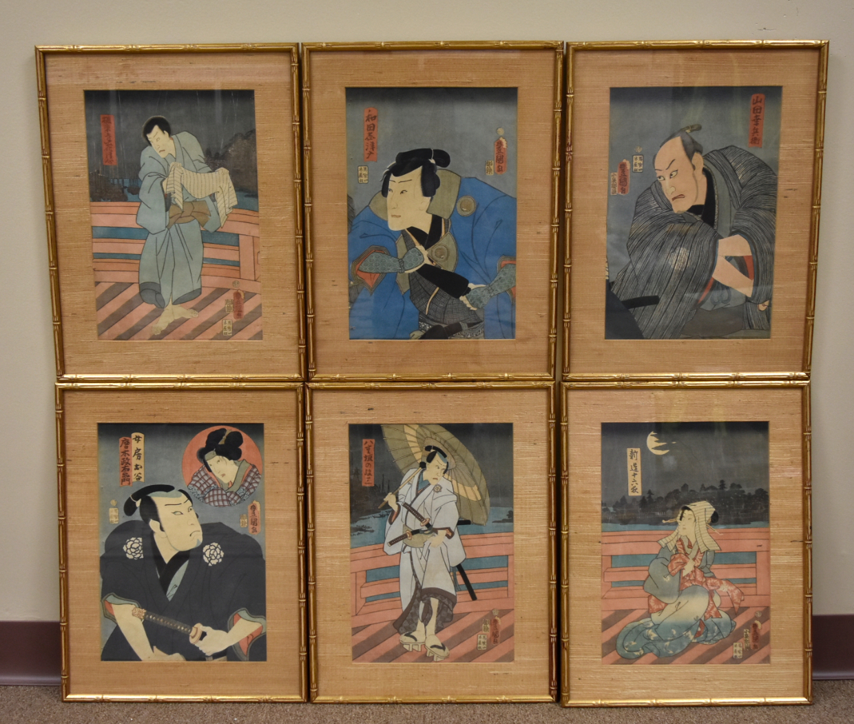 Appraisal: Japanese woodblock painting of Japanese samurai figures with Chinese inscriptions