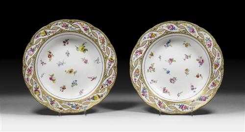 Appraisal: PAIR OF DEEP PLATES S vres circa Painted with small