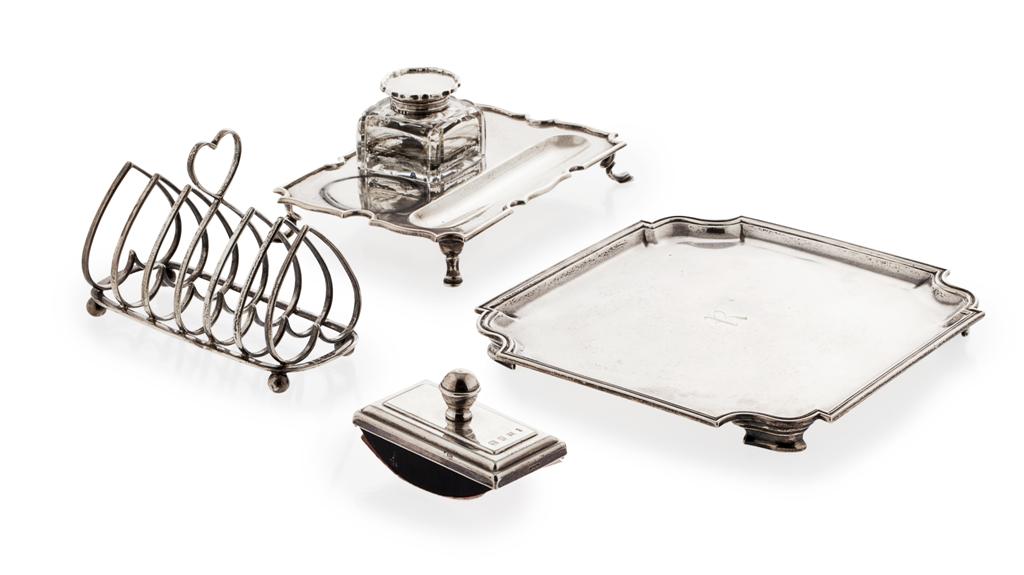 Appraisal: A group of items to include a desk inkstand Goldsmiths