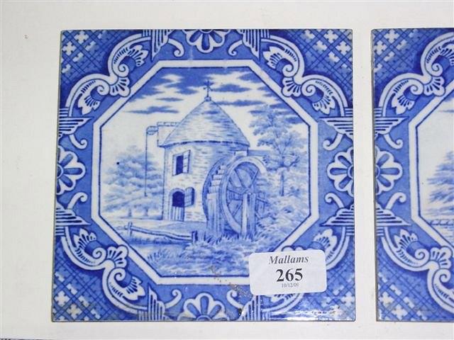 Appraisal: FIVE MINTON HOLLINS TILES blue and white made in Stoke