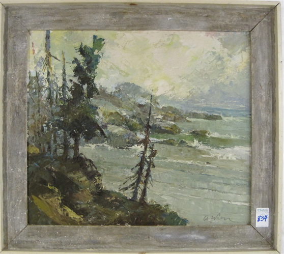 Appraisal: A WEBER ACRYLIC PAINTING ON PANEL an impressionistic coastal landscape