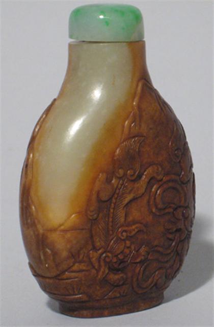 Appraisal: Chinese brown and russet jade rhyton cup and snuff bottle