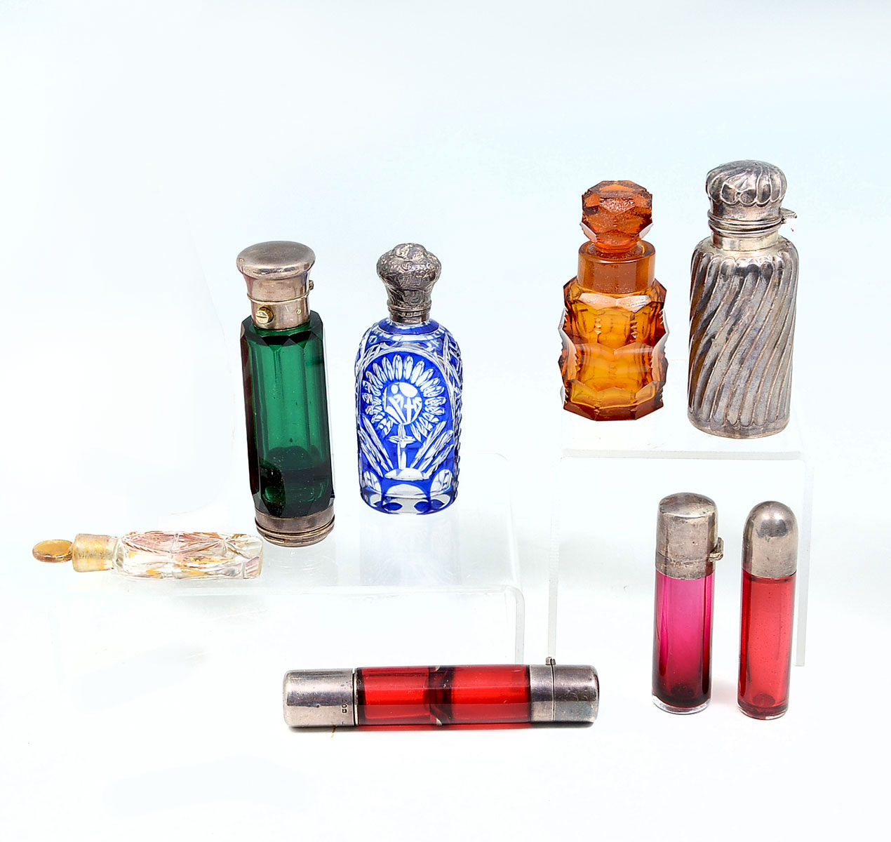 Appraisal: PC VICTORIAN PERFUME BOTTLE COLLECTION Comprising - Multi-faceted double sided