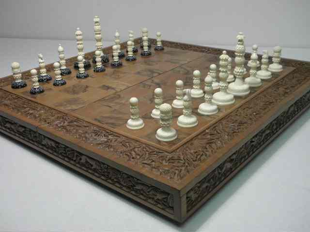 Appraisal: Kashmir carved ivory chess set with a carved Rosewood chess