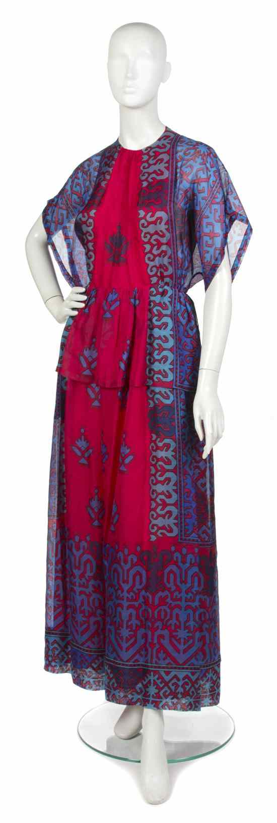 Appraisal: A Lanvin Multicolor Silk Voile Evening Dress s blue and