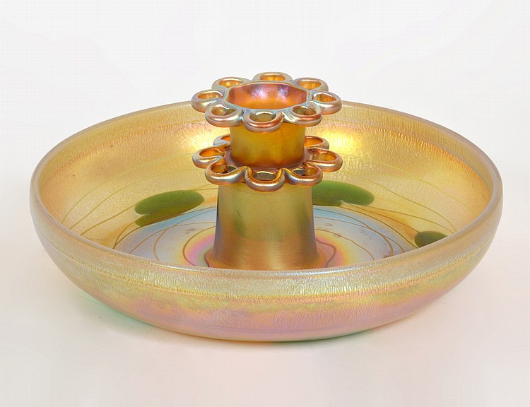 Appraisal: TIFFANY IRIDESCENT GOLD GLASS FLOWER BOWLCirca The underside etched L