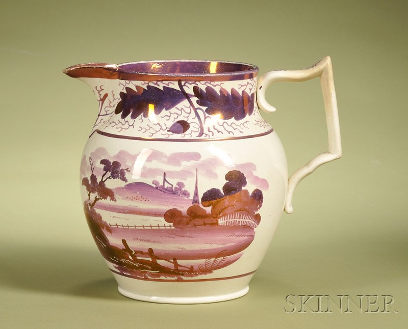 Appraisal: Sunderland Pink Lustre Jug England early th century globular shape