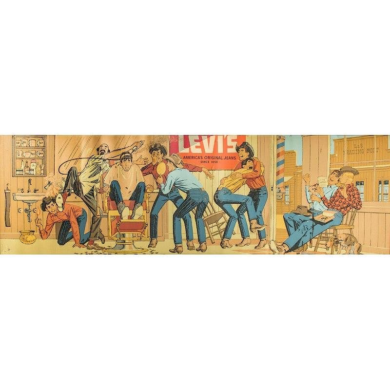 Appraisal: Levi's Barber Shop Monumental Advertising Sign Framed large Levi's advertising