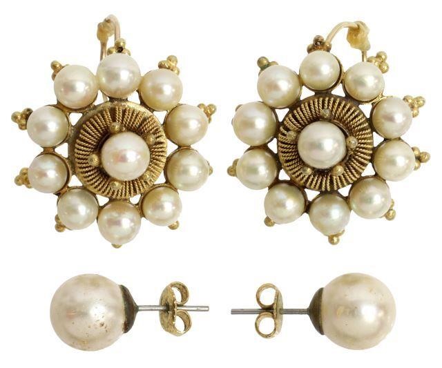 Appraisal: pairs Estate pearl earrings for pierced ears including pair kt