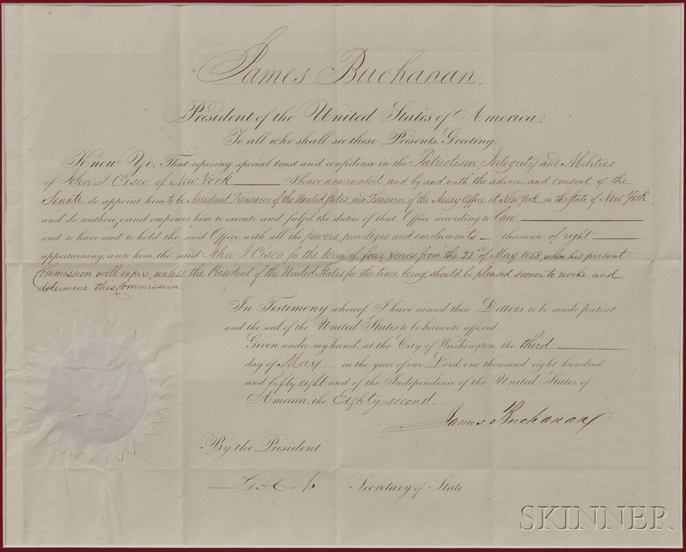 Appraisal: Buchanan James - Document Signed May Single wove paper page