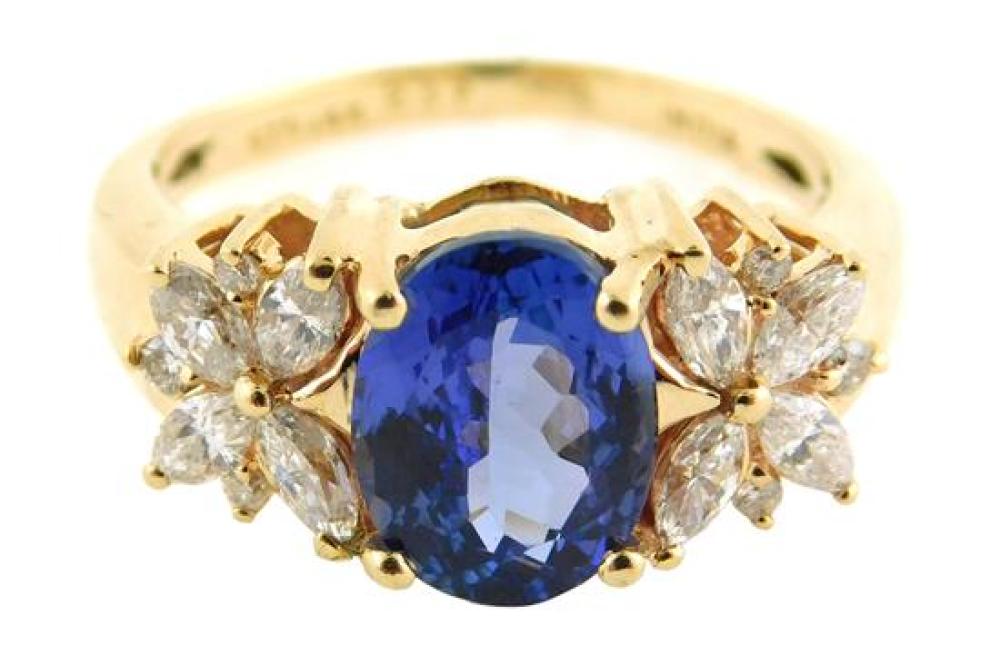 Appraisal: JEWELRY K Tanzanite and Diamond ring K yellow gold ring