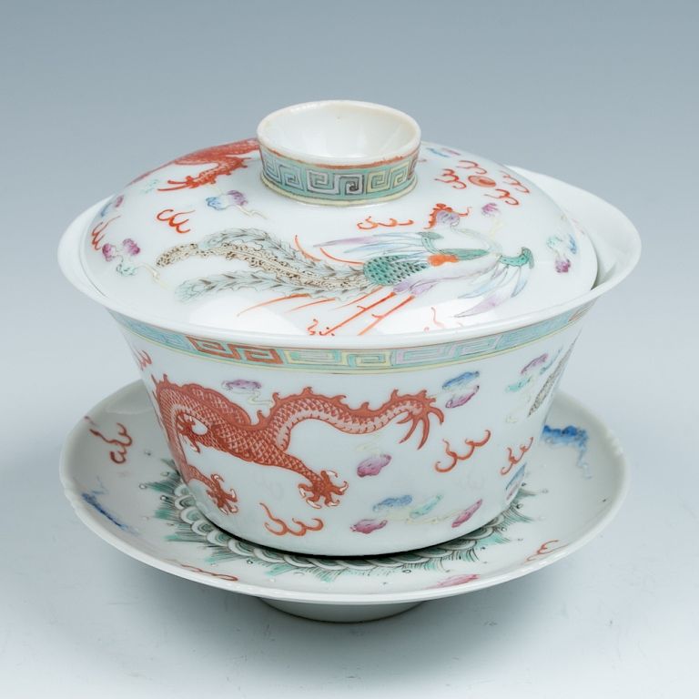 Appraisal: FAMILLE ROSE THREE-PIECE TEACUP GUANGXU The lot comprising of a