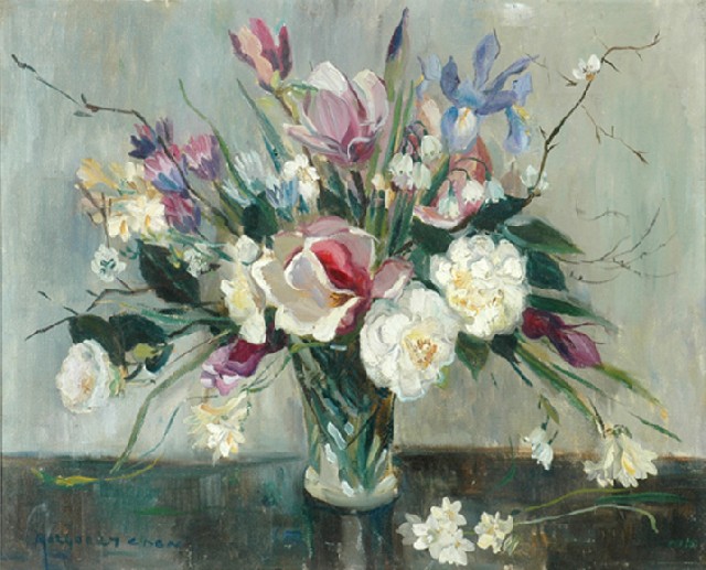 Appraisal: Margaret Coen - Still Life with Magnolias and Irises oil