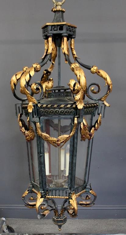 Appraisal: Large and Impressive Patinated and gilt Decorated Hurricane Chandelier From