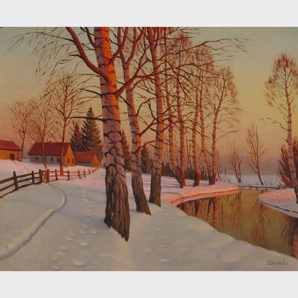 Appraisal: Victor Emanuelov - WINTER TRAIL THROUGH TREES Russian Oil on