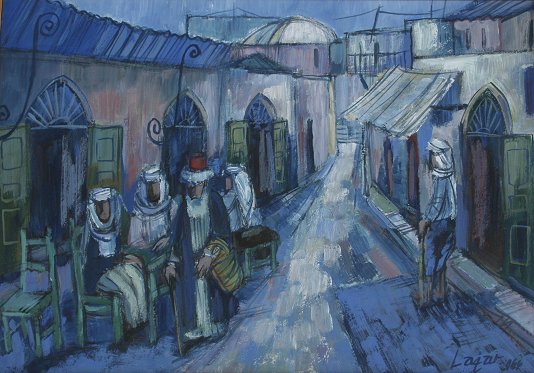 Appraisal: JERUSALEM STREET SCENE PAINTING SIGNED LAZAR Gouache on paper ''