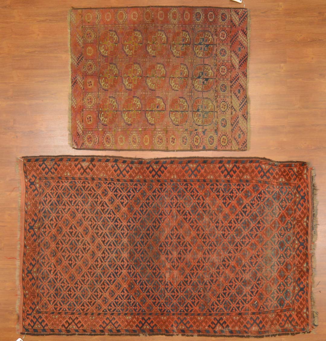 Appraisal: Two antique Turkemon rugs Turkestan circa Sizes are approximately x