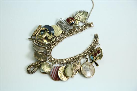 Appraisal: CHARM BRACELET Gold filled bracelet with twenty-three charms Two charms