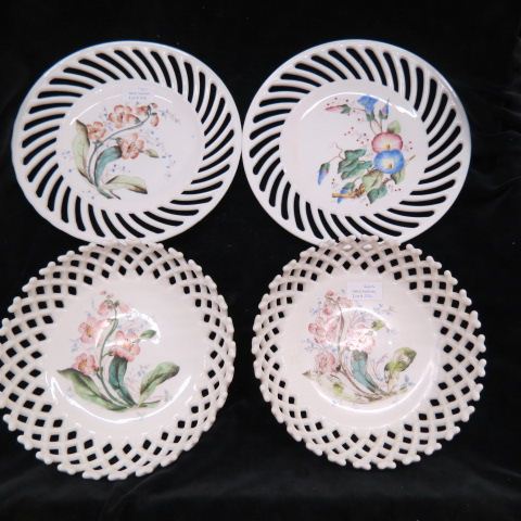 Appraisal: pcs Victorian Handpainted Milk Glass pair of basketweave bowls and