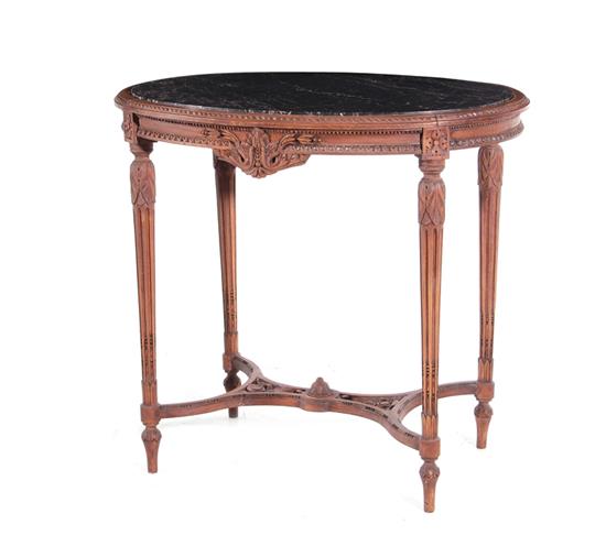 Appraisal: Louis XVI style carved beechwood and marbletop table early th