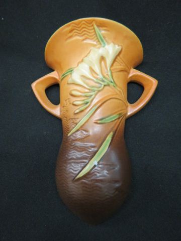 Appraisal: Roseville Pottery Freesia Wall Pocket brown - excellent