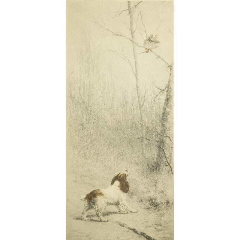 Appraisal: M Moisand Spaniel Etching Framed M Moisand Spaniel Etching Signed