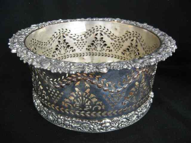 Appraisal: English Victorian Silverplate Wine Coaster ornate pierced openwork '' diameter