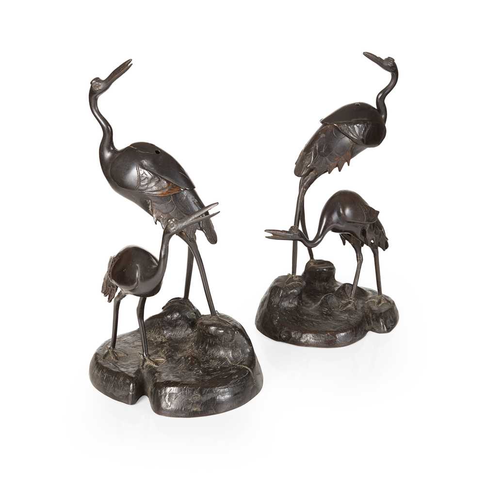 Appraisal: TWO JAPANESE BRONZE 'CRANE' KORO TH CENTURY each cast as