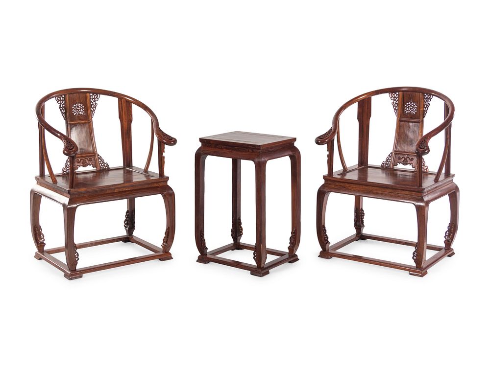 Appraisal: A Pair of Chinese Huanghuali Chair and Side Stand A