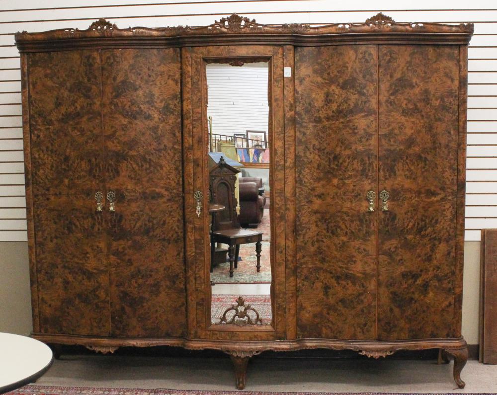 Appraisal: LARGE VENETIAN BURL WOOD ARMOIRE with three doors and central