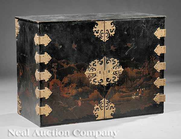 Appraisal: A George III Gilt Bronze-Mounted and Japanned Cabinet th c