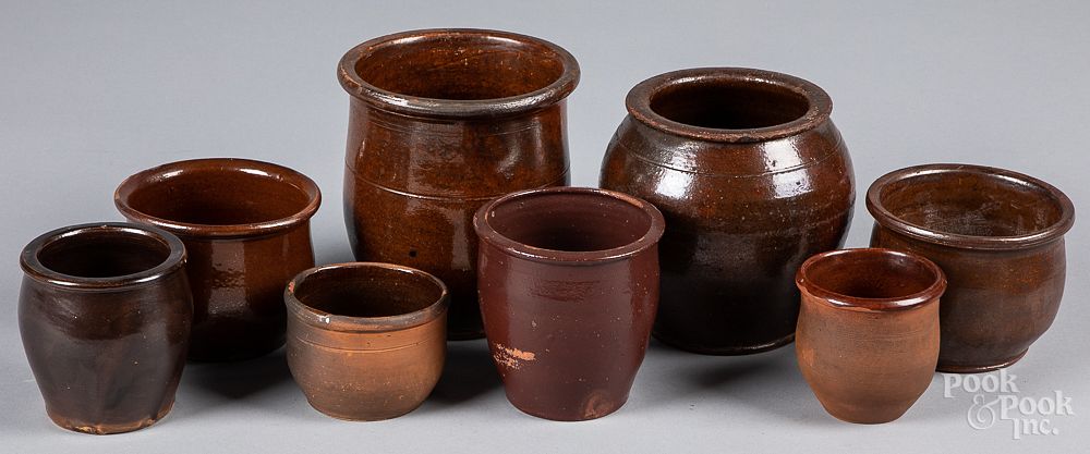 Appraisal: Eight redware crocks th c Eight redware crocks th c